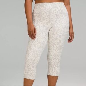 Athleta Light Gray and White Animal Print High-Rise Capri Leggings